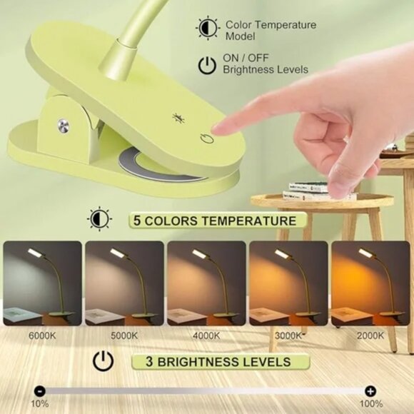 NEW Clip Reading Light Amber Light Bed Computer Reading Rechargeable 5 Colors - Picture 3 of 9